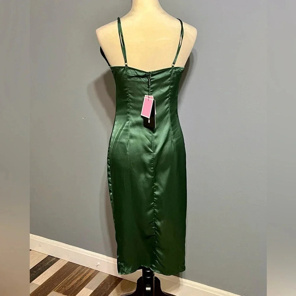 Emerald Green Strappy Satin Cowl Midi Dress size 4 adjustable straps slip dress - Picture 5 of 14